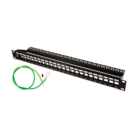 Vertical Cable Blank Patch Panel, 24 Port, Shielded, w/Ground and Cable Manager, Black