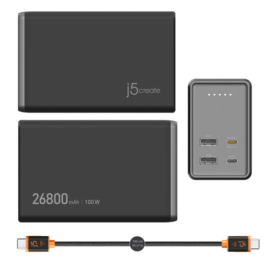 j5create 26800mAh PD 100W 4-Port Power Bank, JPB264100