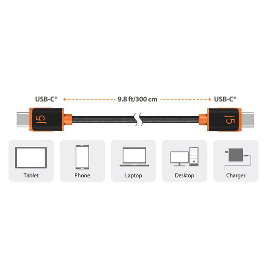 j5create USB-C® to USB-C® Sync & Charge Cable (3m / 9.8 ft.), JUCX24L30