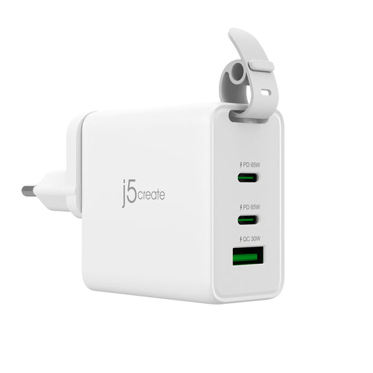 j5create 65W GaN USB-C® 3-Port Traveler Charger with changeable AC plugs and USB-C® Cable, JUP3565CV