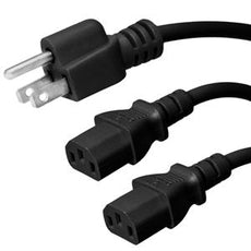 5-15P to 2x C13 Splitter Power Cord – 15A, 125V, 14/3 SJT, Black