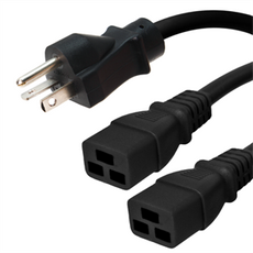 5-20P to 2x C19 Splitter Power Cord -  2 Foot + 2 Foot Legs, 20A, 125V, 12/3 SJT, Black