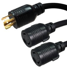 L5-30P to 2x L5-30R Splitter Power Cord- 10 Foot +2x2ft 30A, 125V, 10/3 SJT, Black