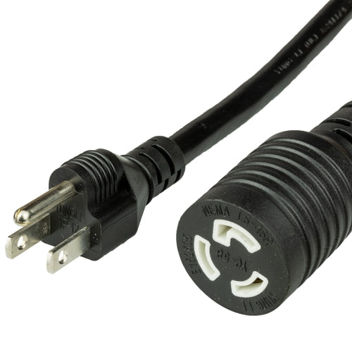 World Cord 1FT NEMA 5-15P to L5-15R 15A 125V 14awg-3c SJT Adapter Cord - Black