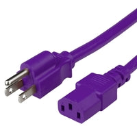 World Cord Nema 5-15P to C13 15A 125V 14/3 SJT Power Cord - Purple