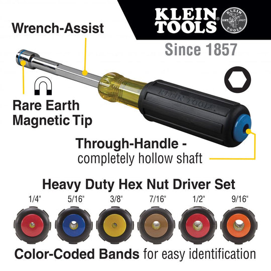 Klein Tools 635-6 Heavy-Duty Nut Driver Set - 6 Pieces