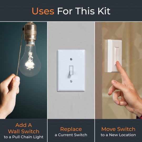 RunLessWire 3-Way Wireless Light Switch Kit With 1 Controller And 2 Single-Rocker Light Switches