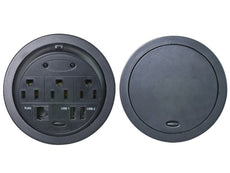 Kable Kontrol Powertap Desk Outlet Power Grommet - 3 Power Outlets + 1 Ethernet + 2 USB Ports